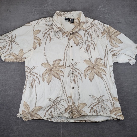 OP Sport Y2K XXL Mens Short Sleeve Palm Tree Button Up Camp Shirt Beach Hawaiian - Picture 1 of 10
